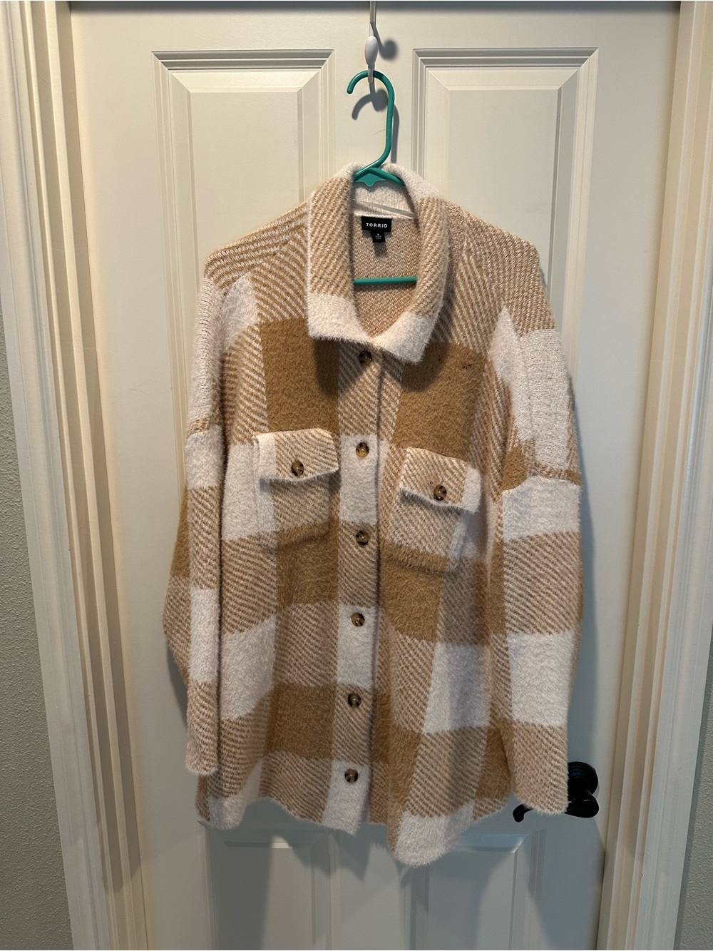 torrid Cream and Beige Plaid Button-Up Shacket
